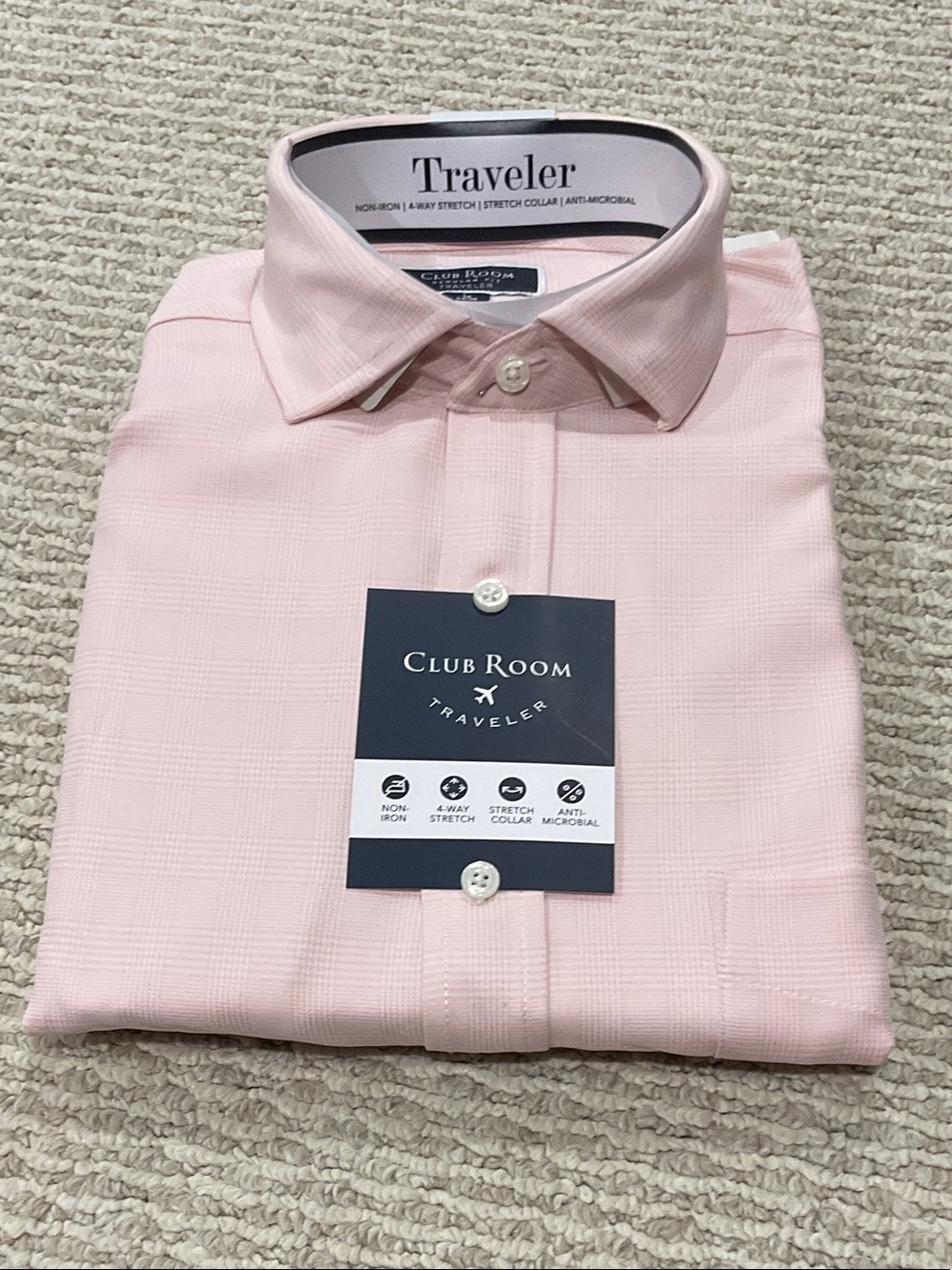 Club Room Men's Light Pink Textured Dress Shirt - Traveler